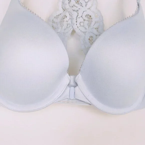 Victoria's Secret Bra Push Up Padded Comfy Front Close Lace Racer Gray Blue 32C - Picture 6 of 16